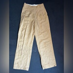 Camel Tan Pleated Wide Leg Linen style The Effortless Pant Wilfred Aritzia 6